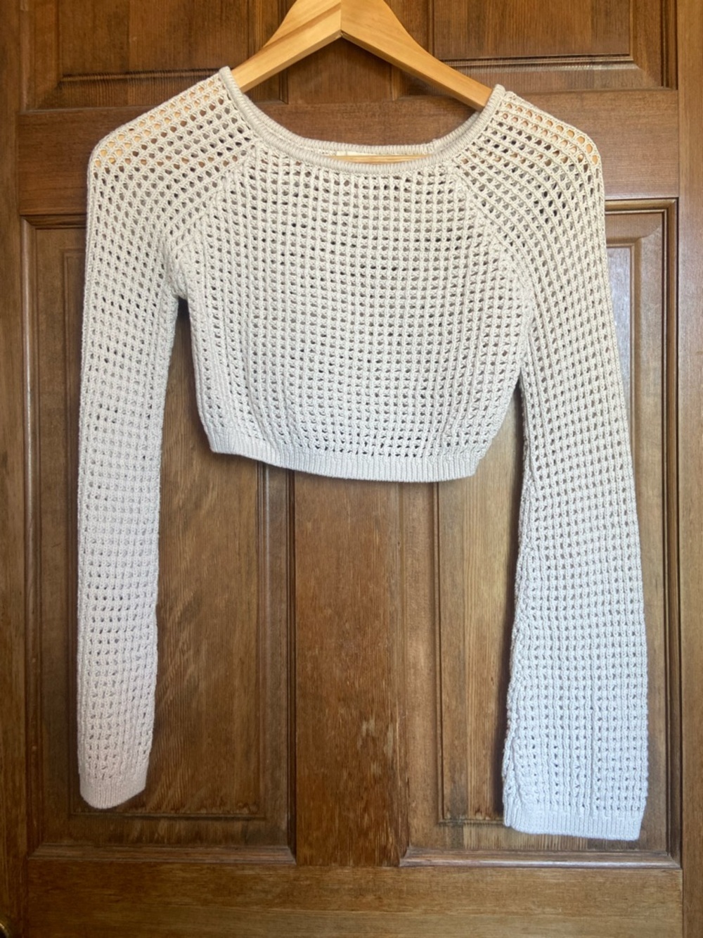 La Hearts Open-Weave Cropped Sweater - Cream